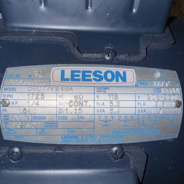 LEESON 114143.00 1/4 HP Electric Motor C6C17FK48A - Image 2
