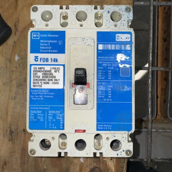 CUTLER-HAMMER/ WESTINGHOUSE FDB3100L FDB 14K Industrial Circuit Breaker  100Amp