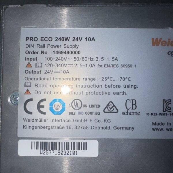 WEIDMÜLLER DIN-Rail Power Supply PRO ECO 240W 24V 10A 1469490000 - Image 3