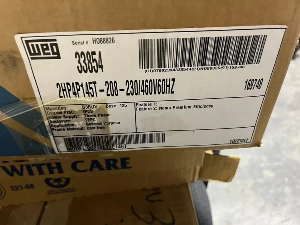 WEG Electrical 2HP4P145T 208 General Purpose Motor 2HP - 1755 RPM (CC029A)