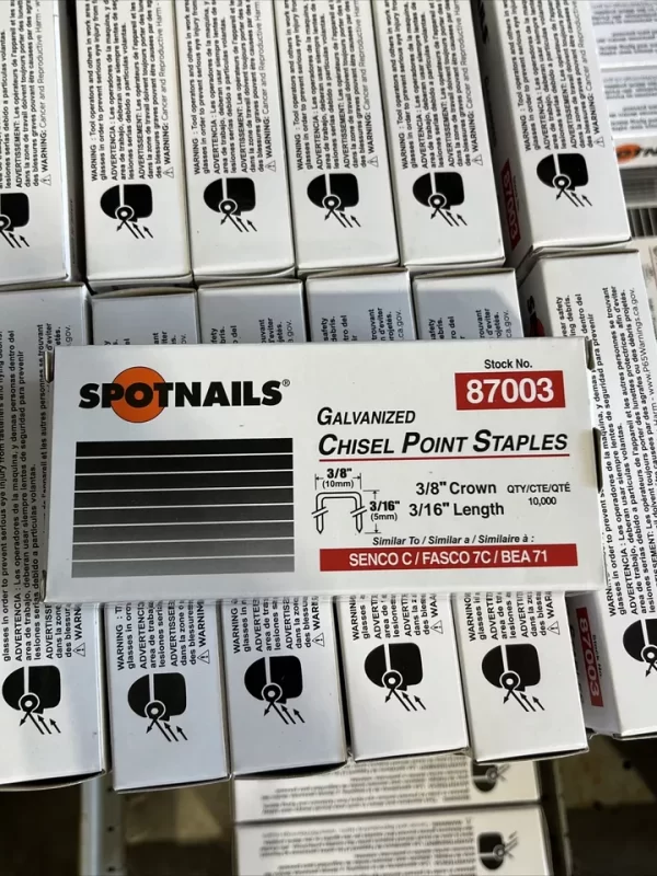 SPOTNAILS Galvanized Chisel Point Staples - 87003 - 3/16” Length - Pack of 10000