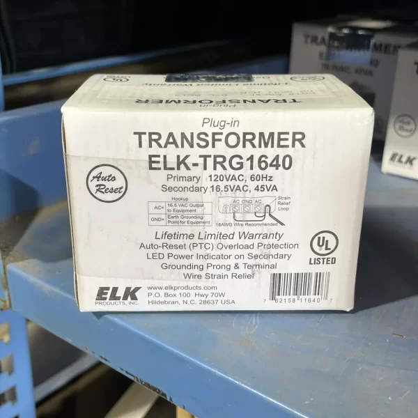 ELK TRG1640 Power Supply 16.5VAC, 45 VA, 120V Transformer Plug-In Wall Mount