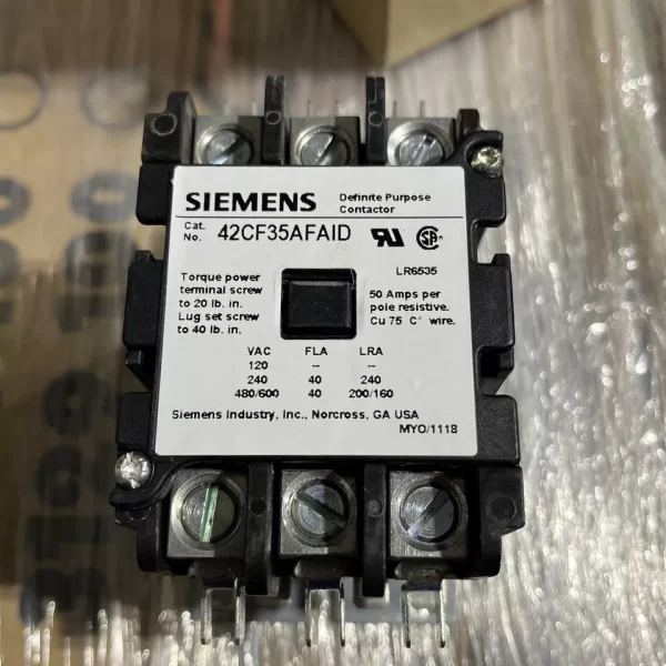 SIEMENS DEFINITE PURPOSE CONTACTOR 42CF35AFAID 40 AMP 600 VAC 20 HP