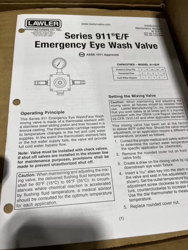 Lawler 911 E/F 1/2” Thermostatic Eye Wash Valve