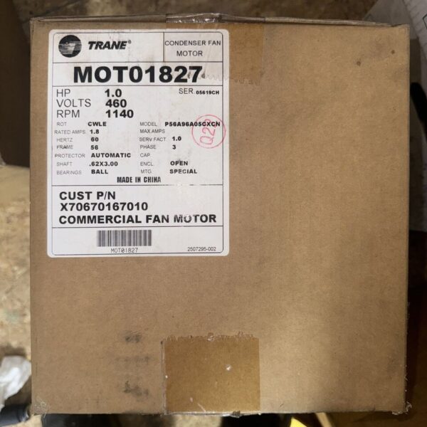 TRANE CONDENSER FAN MOTOR MOT01827 1HP 460V 1140RPM - Image 2