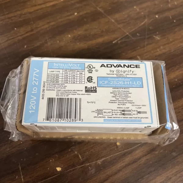 ADVANCE ICF-2S26-H1-LD COMPACT FLUORESCENT BALLAST, 2-LAMP, 26W, CFL, 120/277V